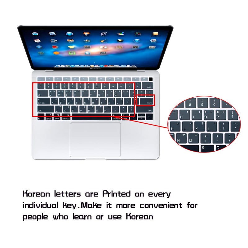 HRH Korean Language Silicone Keyboard Cover Skin for MacBook Air 13 Inch 2018 Release A1932 with Retina Display and Touch ID USA Layout-Ombre Gray - Image 1